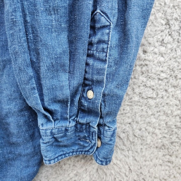 Eddie Bauer Shirt Women's Large Blue Chambray 100% Linen Long Sleeve Button Down - Picture 3 of 12